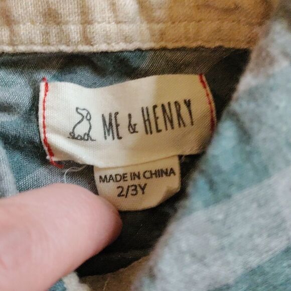 Me & Henry Shirt 2T 3T Button Down Green Plaid Cotton Easter Spring - Picture 3 of 5